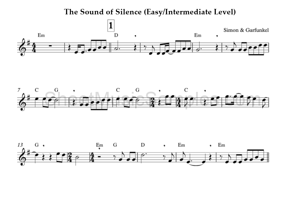 The Sound of Silence (Easy/Intermediate Level)