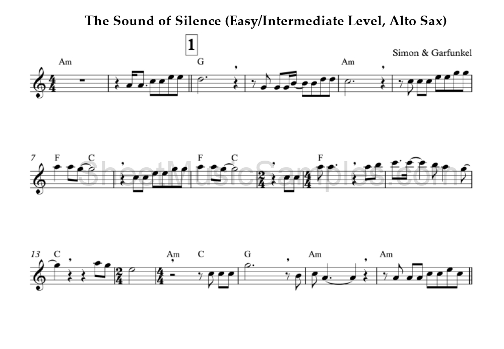 The Sound of Silence (Easy/Intermediate Level, Alto Sax)