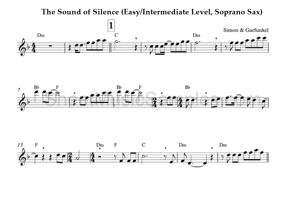 The Sound of Silence (Easy/Intermediate Level, Soprano Sax)