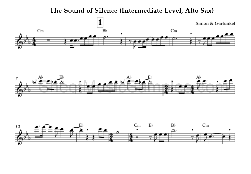 The Sound of Silence (Intermediate Level, Alto Sax)