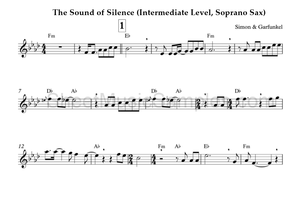 The Sound of Silence (Intermediate Level, Soprano Sax)