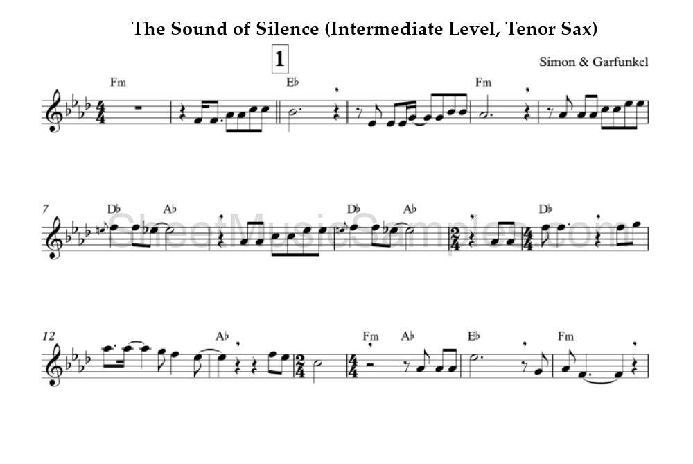 The Sound of Silence (Intermediate Level, Tenor Sax)