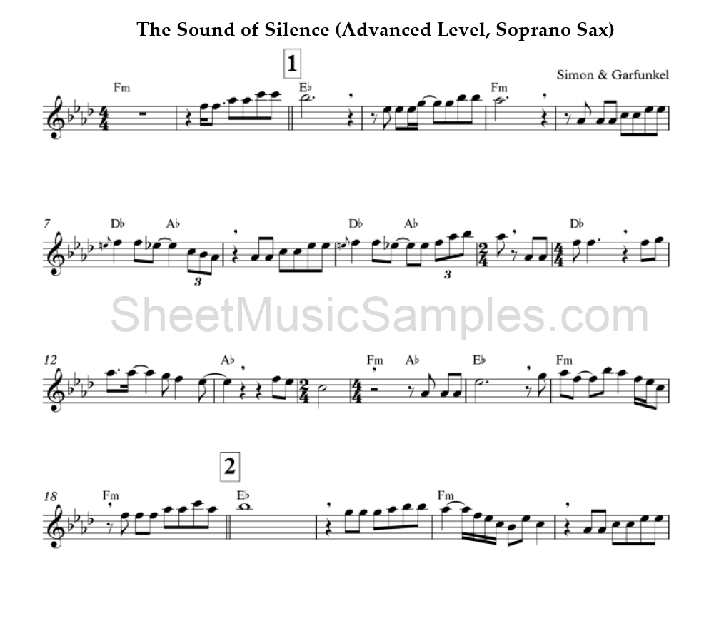 The Sound of Silence (Advanced Level, Soprano Sax)