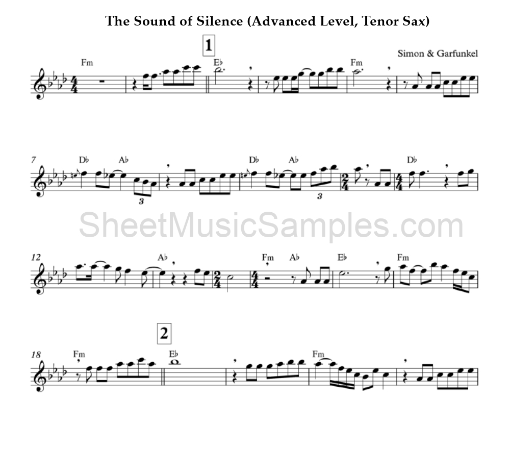 The Sound of Silence (Advanced Level, Tenor Sax)