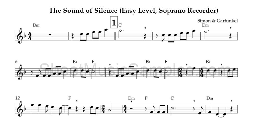 The Sound of Silence (Easy Level, Soprano Recorder)