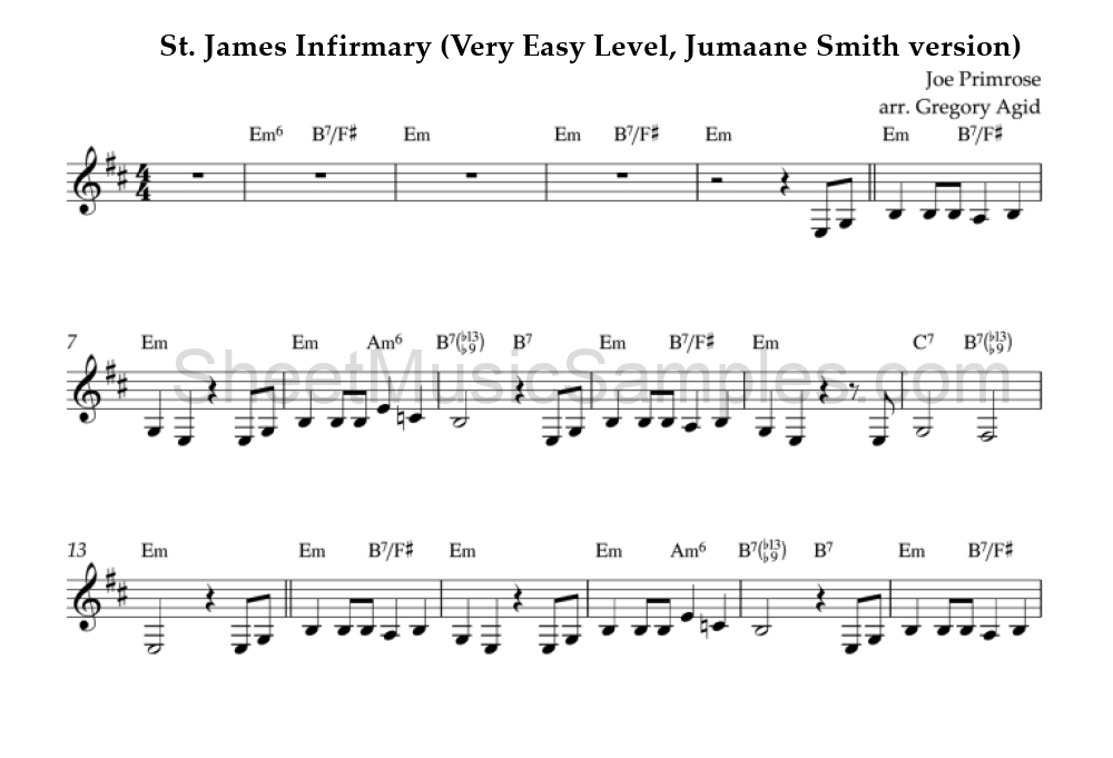 St. James Infirmary (Very Easy Level, Jumaane Smith version)