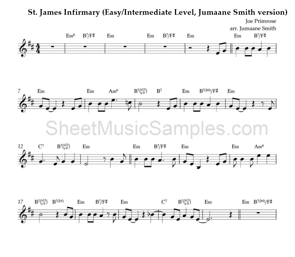 St. James Infirmary (Easy/Intermediate Level, Jumaane Smith version)