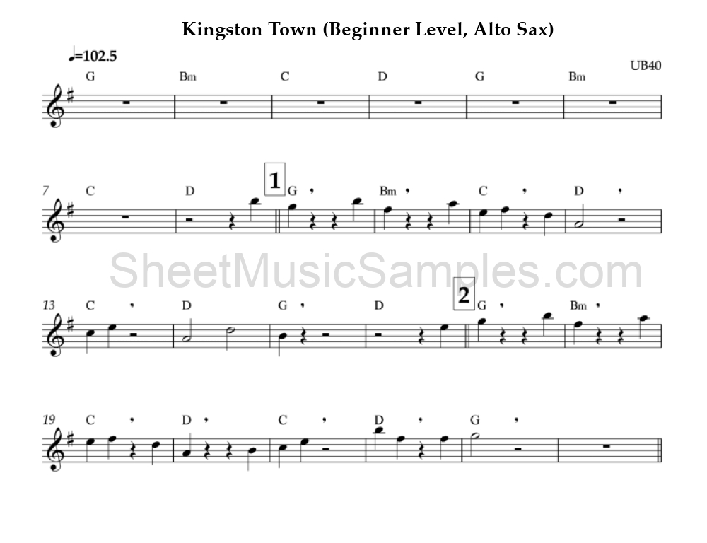 Kingston Town (Beginner Level, Alto Sax)