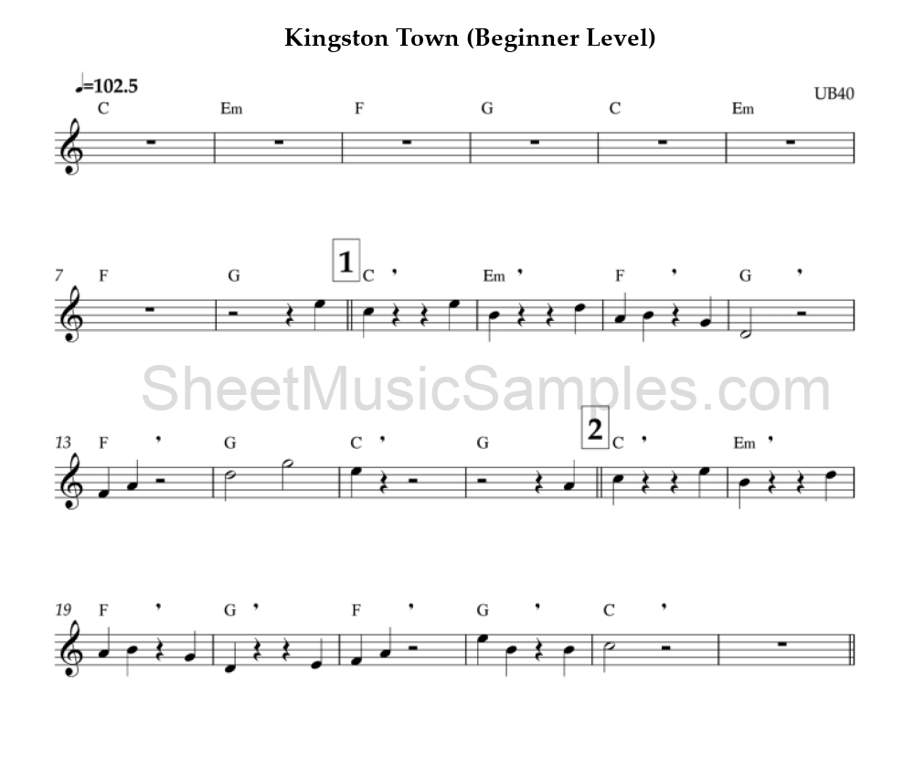 Kingston Town (Beginner Level)