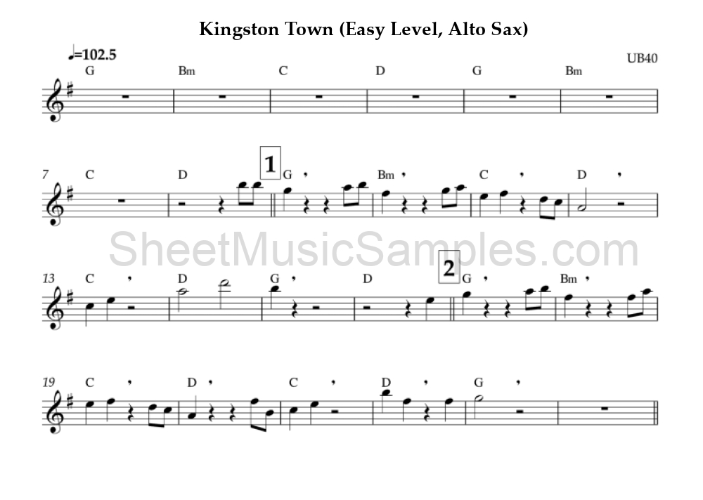 Kingston Town (Easy Level, Alto Sax)