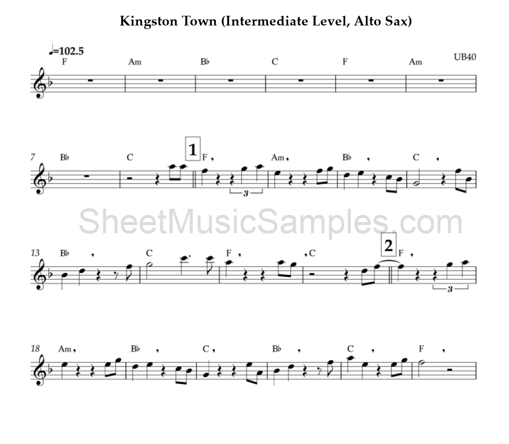 Kingston Town (Intermediate Level, Alto Sax)