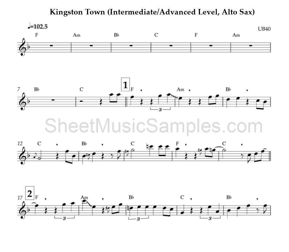 Kingston Town (Intermediate/Advanced Level, Alto Sax)