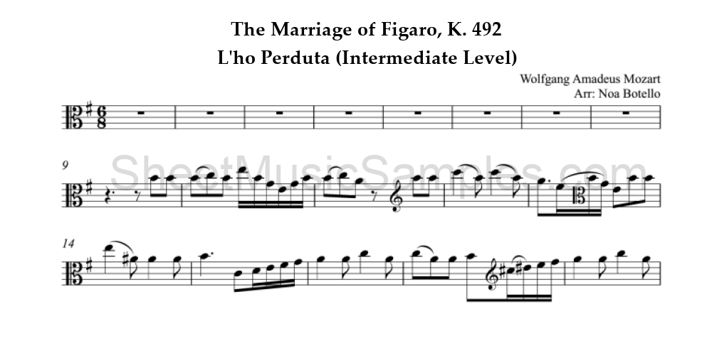 The Marriage of Figaro, K. 492 - L'ho Perduta (Intermediate Level)