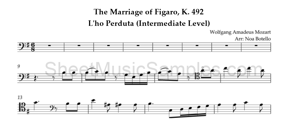 The Marriage of Figaro, K. 492 - L'ho Perduta (Intermediate Level)