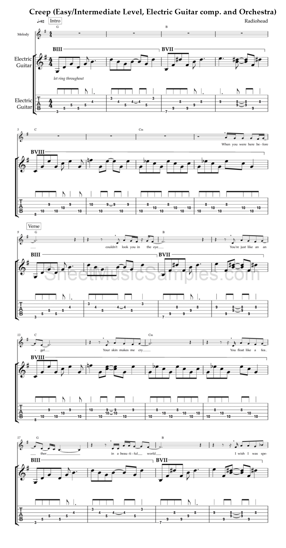 Creep (Easy/Intermediate Level, Electric Guitar comp. and Orchestra)