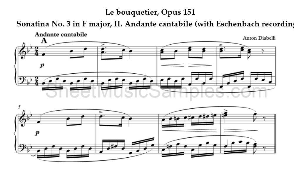 Le bouquetier, Opus 151 - Sonatina No. 3 in F major, II. Andante cantabile (with Eschenbach recording)