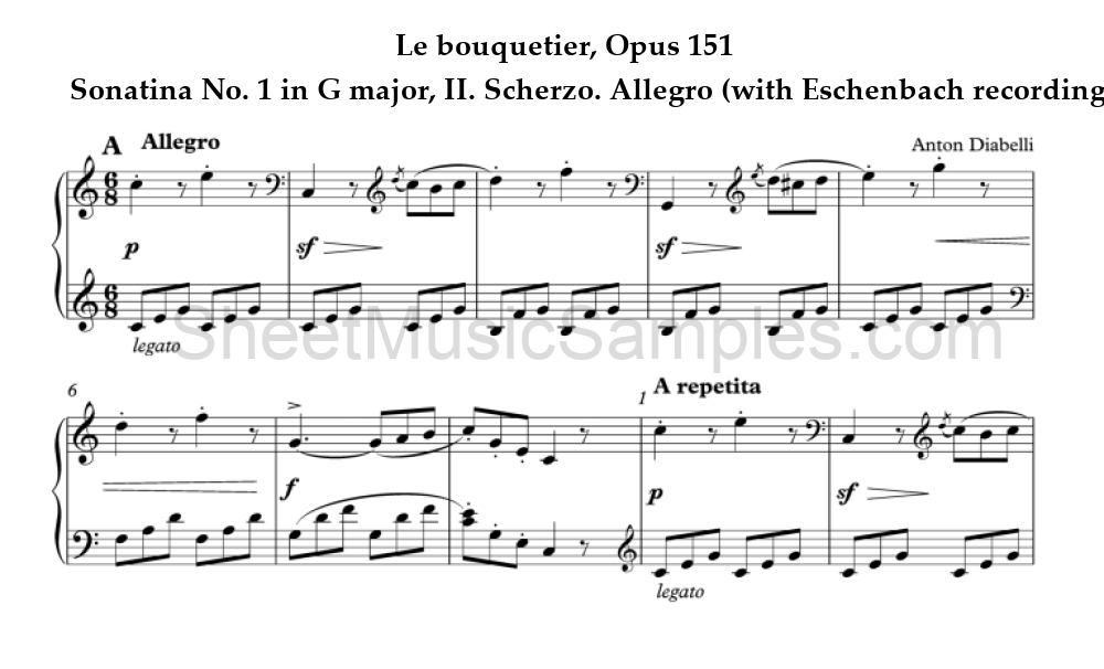 Le bouquetier, Opus 151 - Sonatina No. 1 in G major, II. Scherzo. Allegro (with Eschenbach recording)