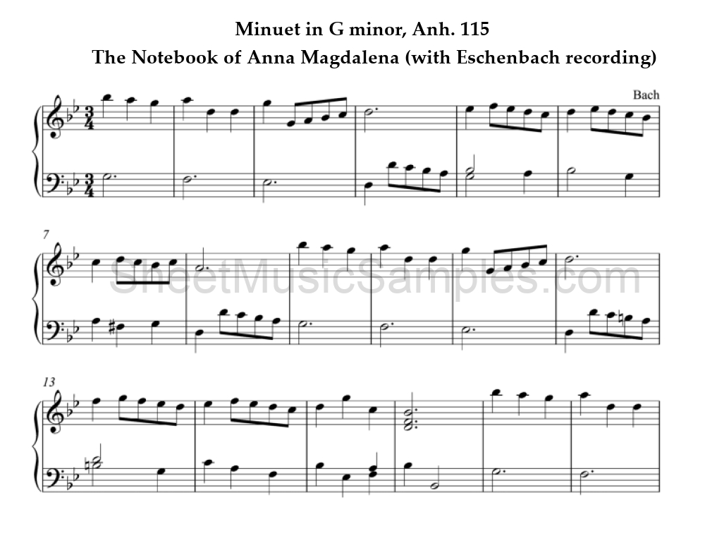 Minuet in G minor, Anh. 115 - The Notebook of Anna Magdalena (with Eschenbach recording)