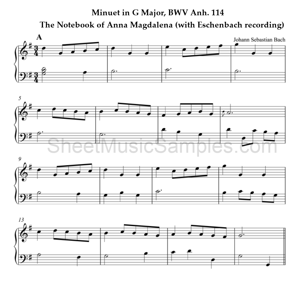 Minuet in G Major, BWV Anh. 114 - The Notebook of Anna Magdalena (with Eschenbach recording)