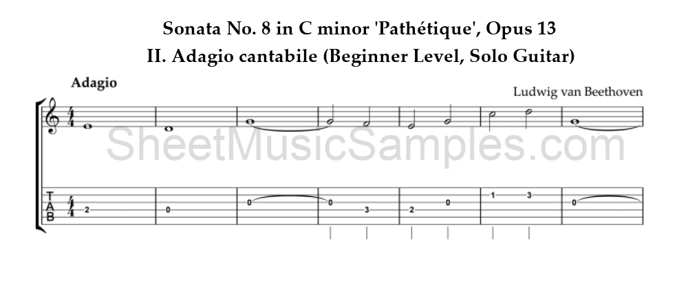 Sonata No. 8 in C minor 'Pathétique', Opus 13 - II. Adagio cantabile (Beginner Level, Solo Guitar)