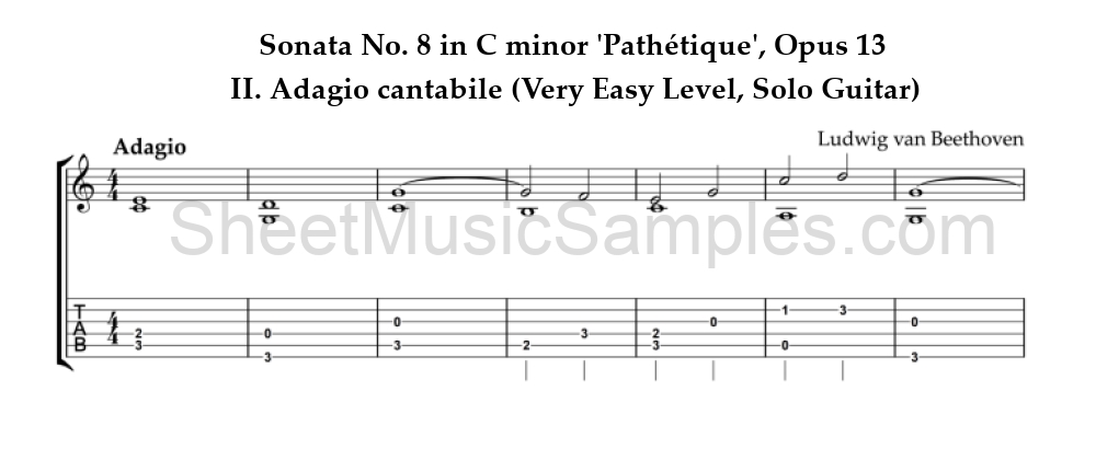 Sonata No. 8 in C minor 'Pathétique', Opus 13 - II. Adagio cantabile (Very Easy Level, Solo Guitar)