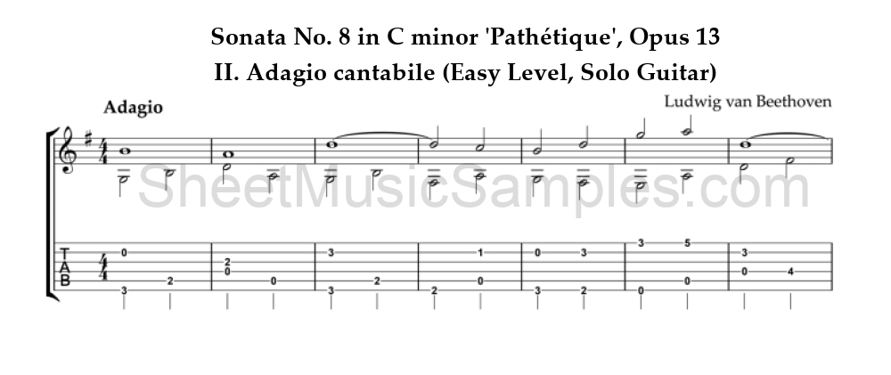 Sonata No. 8 in C minor 'Pathétique', Opus 13 - II. Adagio cantabile (Easy Level, Solo Guitar)