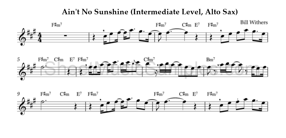 Ain't No Sunshine (Intermediate Level, Alto Sax)