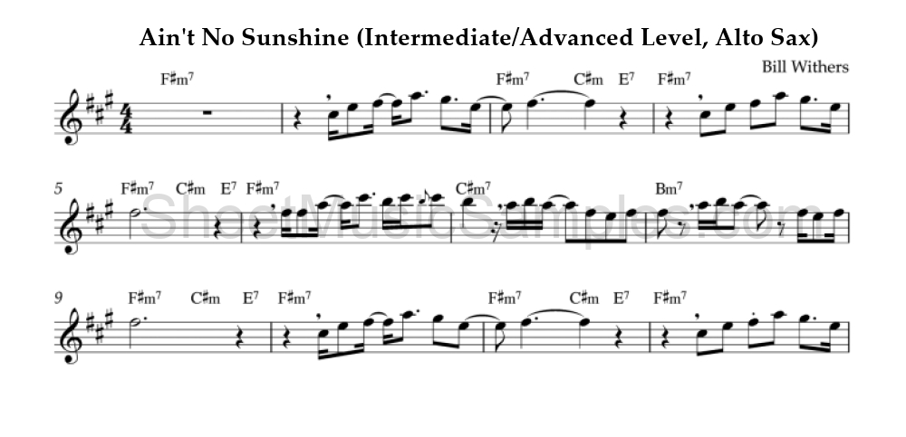 Ain't No Sunshine (Intermediate/Advanced Level, Alto Sax)