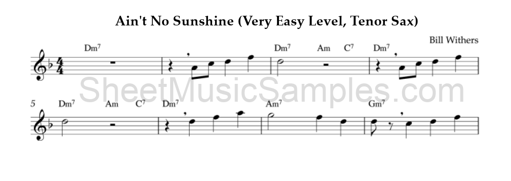 Ain't No Sunshine (Very Easy Level, Tenor Sax)