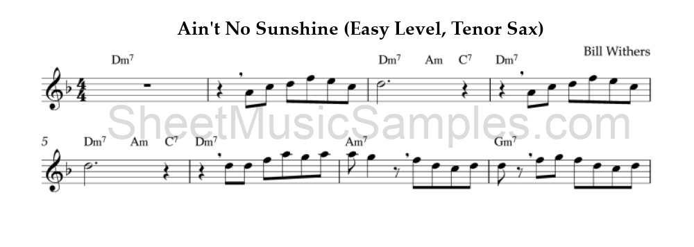 Ain't No Sunshine (Easy Level, Tenor Sax)