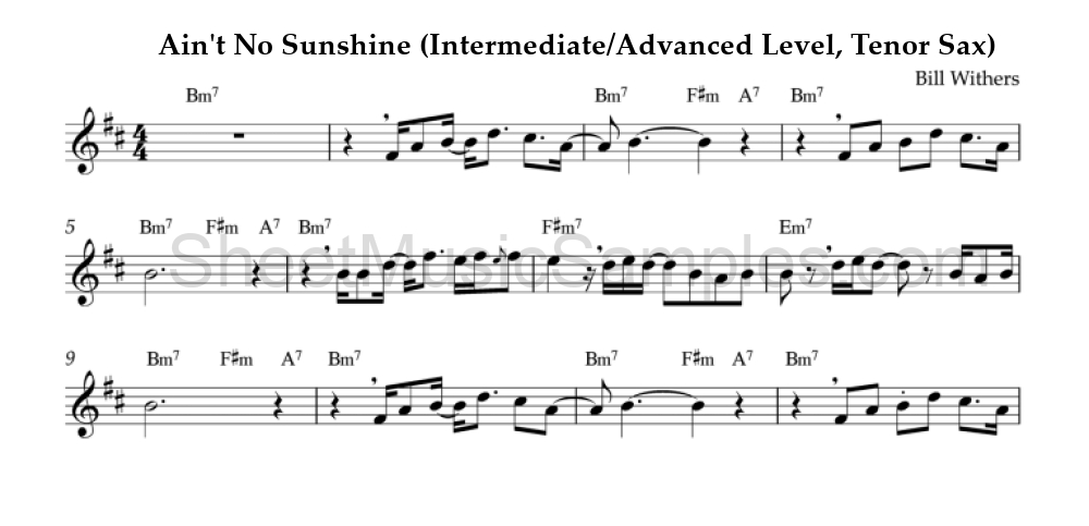 Ain't No Sunshine (Intermediate/Advanced Level, Tenor Sax)