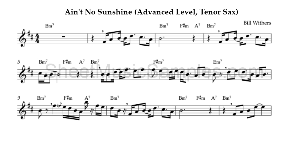 Ain't No Sunshine (Advanced Level, Tenor Sax)