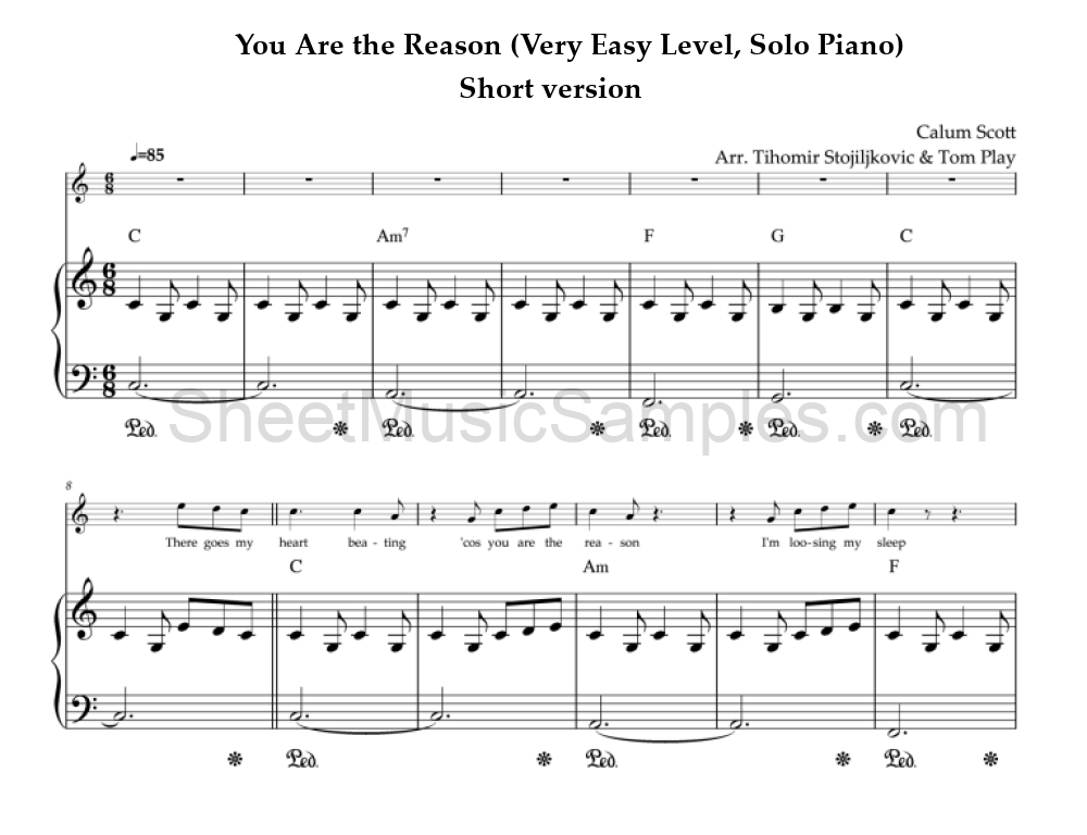 You Are the Reason (Very Easy Level, Solo Piano) - Short version