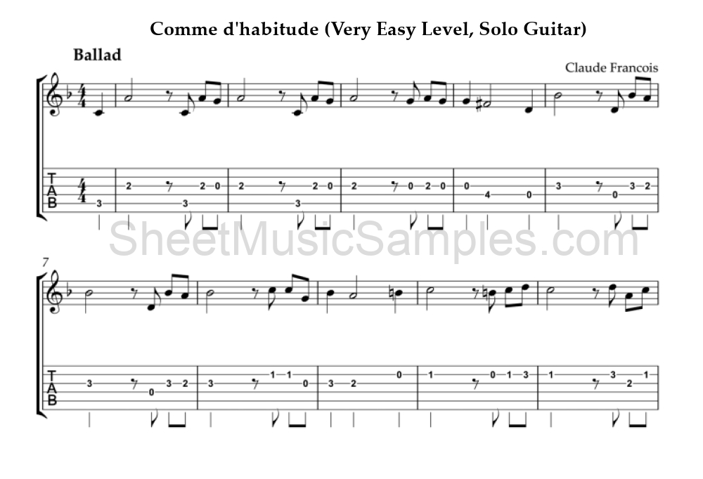 Comme d'habitude (Very Easy Level, Solo Guitar)