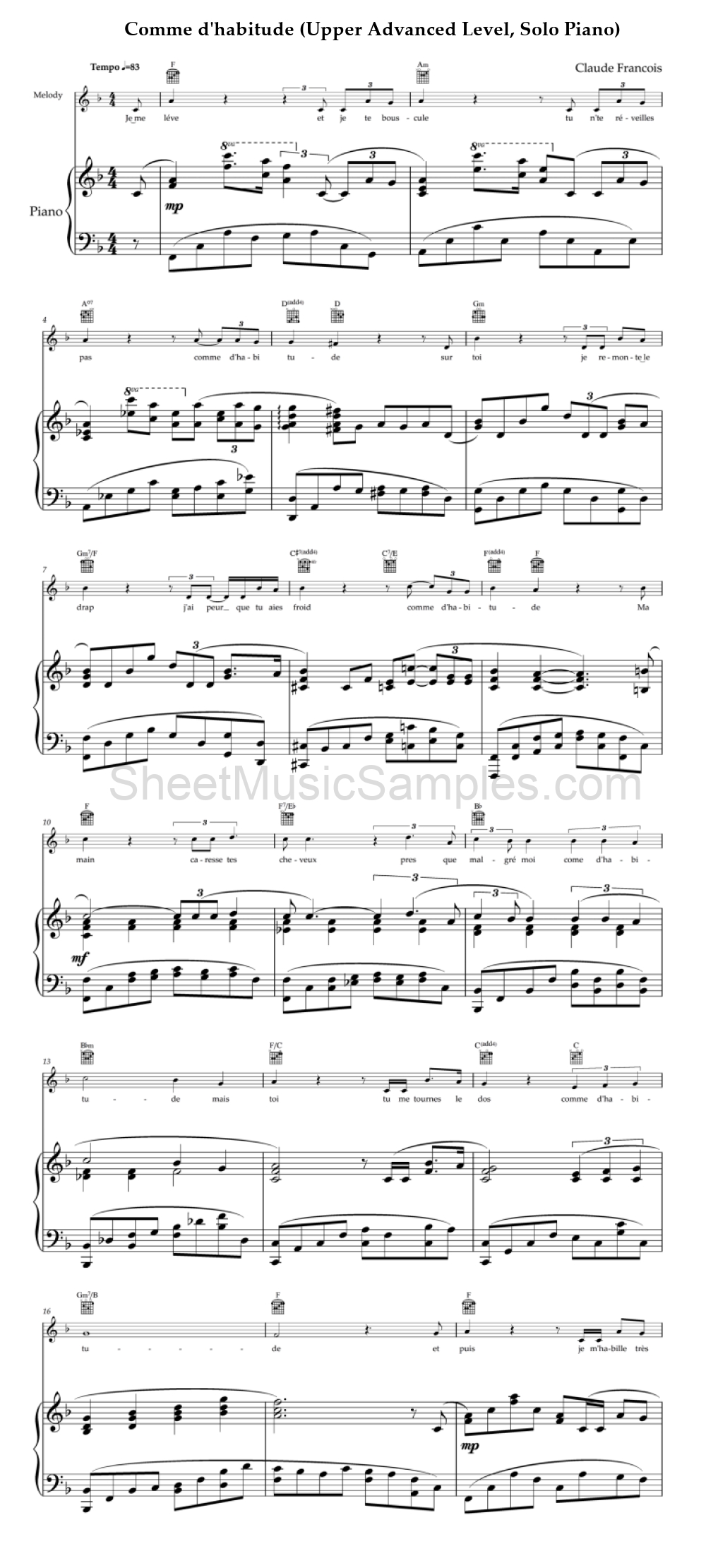 Comme d'habitude (Upper Advanced Level, Solo Piano)