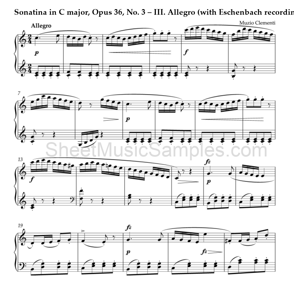 Sonatina in C major, Opus 36, No. 3 – III. Allegro (with Eschenbach recording)