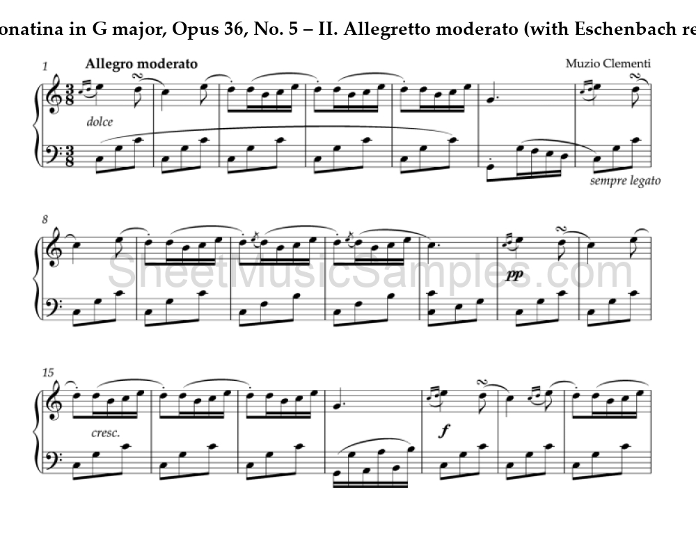 Sonatina in G major, Opus 36, No. 5 – II. Allegretto moderato (with Eschenbach recording)