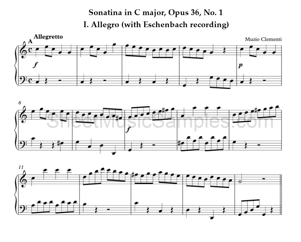 Sonatina in C major, Opus 36, No. 1 - I. Allegro (with Eschenbach recording)