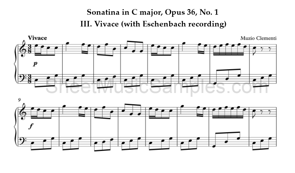 Sonatina in C major, Opus 36, No. 1 - III. Vivace (with Eschenbach recording)