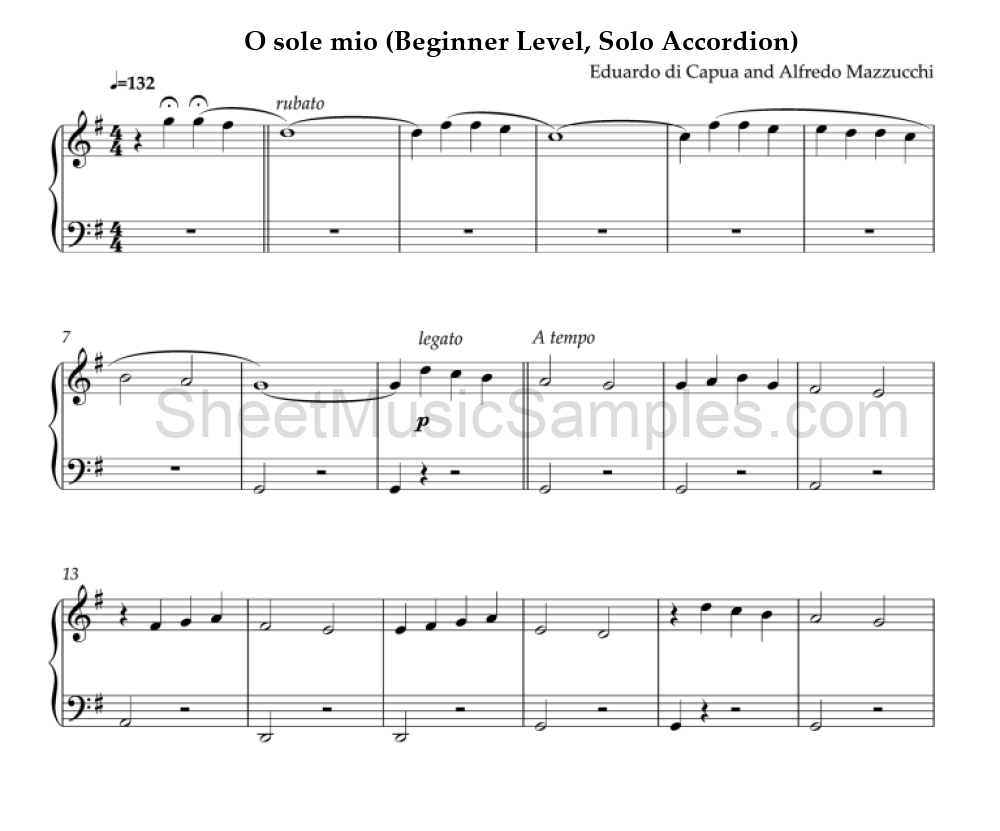 O sole mio (Beginner Level, Solo Accordion)