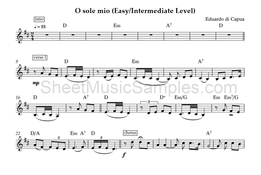 O sole mio (Easy/Intermediate Level)