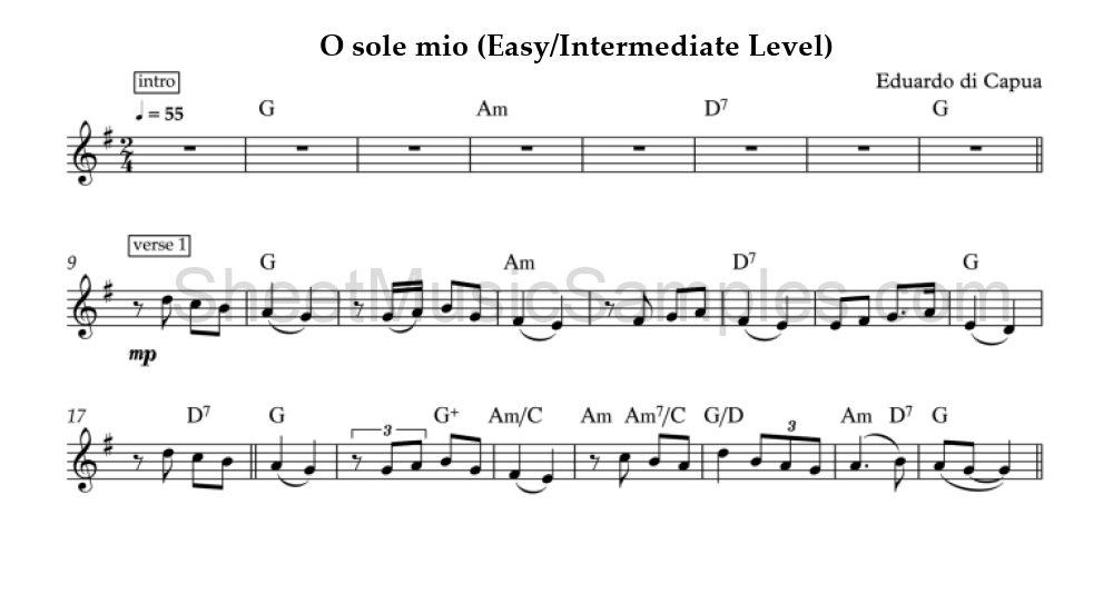 O sole mio (Easy/Intermediate Level)