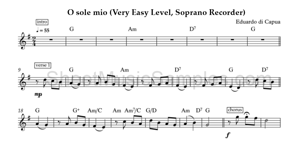 O sole mio (Very Easy Level, Soprano Recorder)