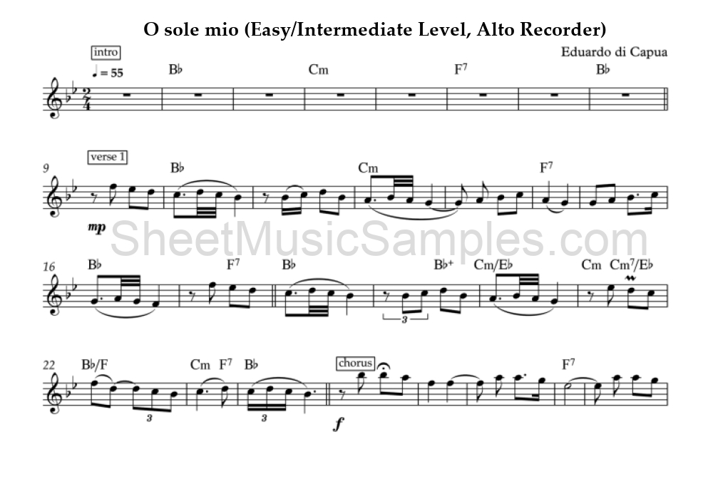 O sole mio (Easy/Intermediate Level, Alto Recorder)