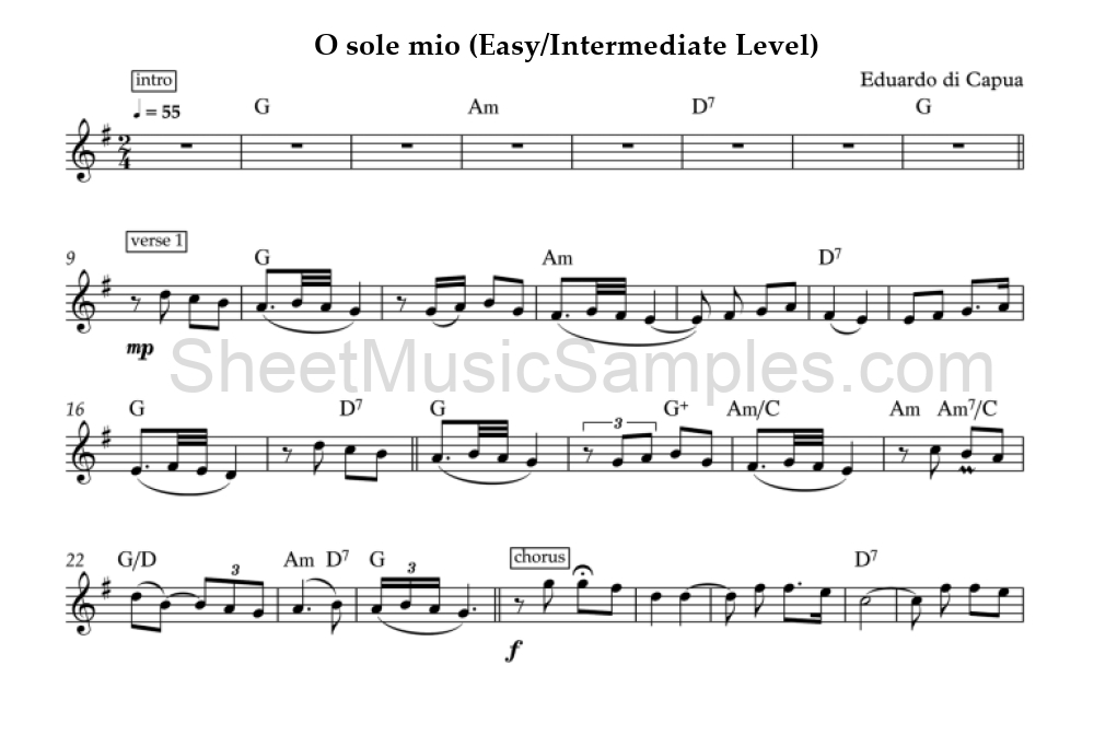 O sole mio (Easy/Intermediate Level)