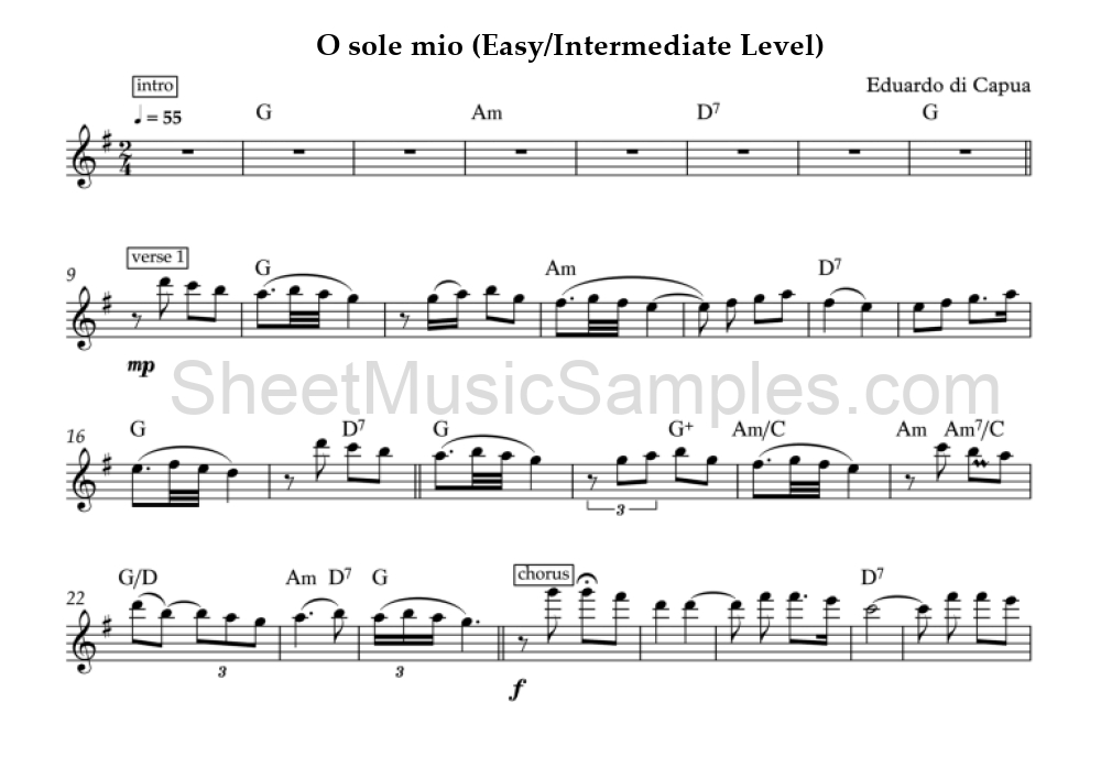 O sole mio (Easy/Intermediate Level)