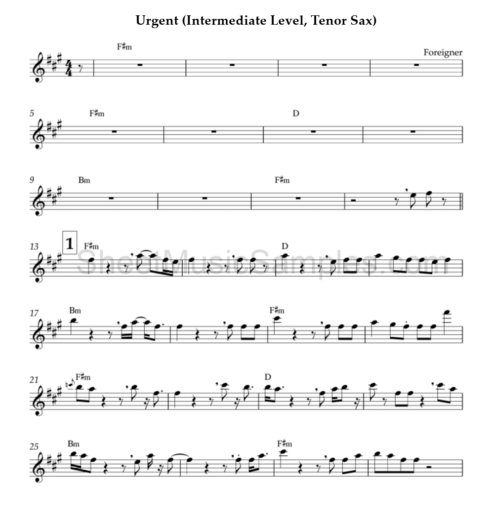 Urgent (Intermediate Level, Tenor Sax)