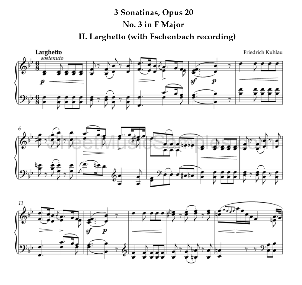 3 Sonatinas, Opus 20 - No. 3 in F Major - II. Larghetto (with Eschenbach recording)