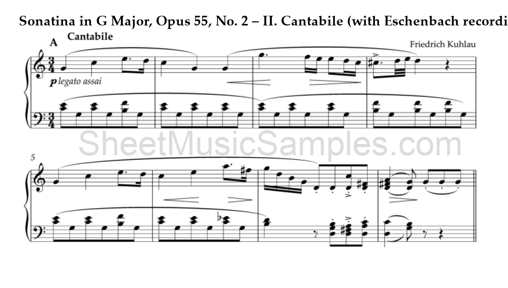 Sonatina in G Major, Opus 55, No. 2 – II. Cantabile (with Eschenbach recording)