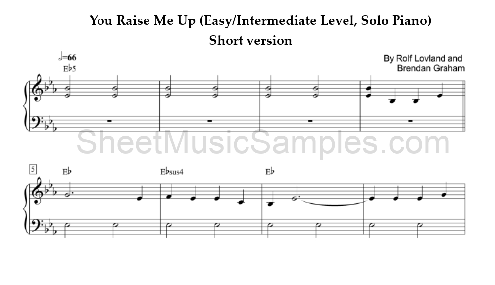 You Raise Me Up (Easy/Intermediate Level, Solo Piano) - Short version